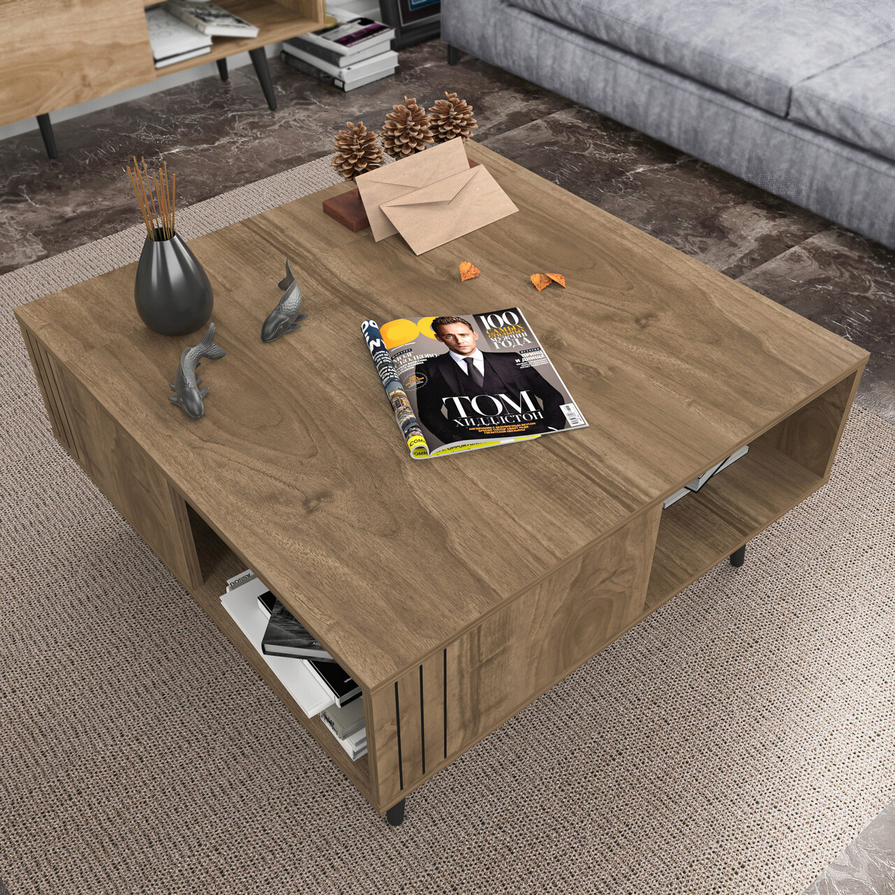 Masuta de cafea, Hanah Home, Ronas, 89.6x89.6x46.5 cm, Maro - imagine 6